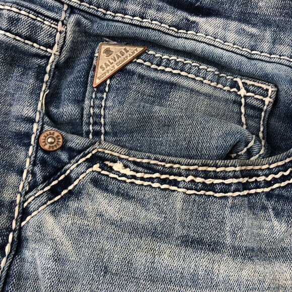 Salvage Supply Co Buckle Mens Jeans Size 40s Mayhem Straight Casual Blue Denim - Picture 14 of 16